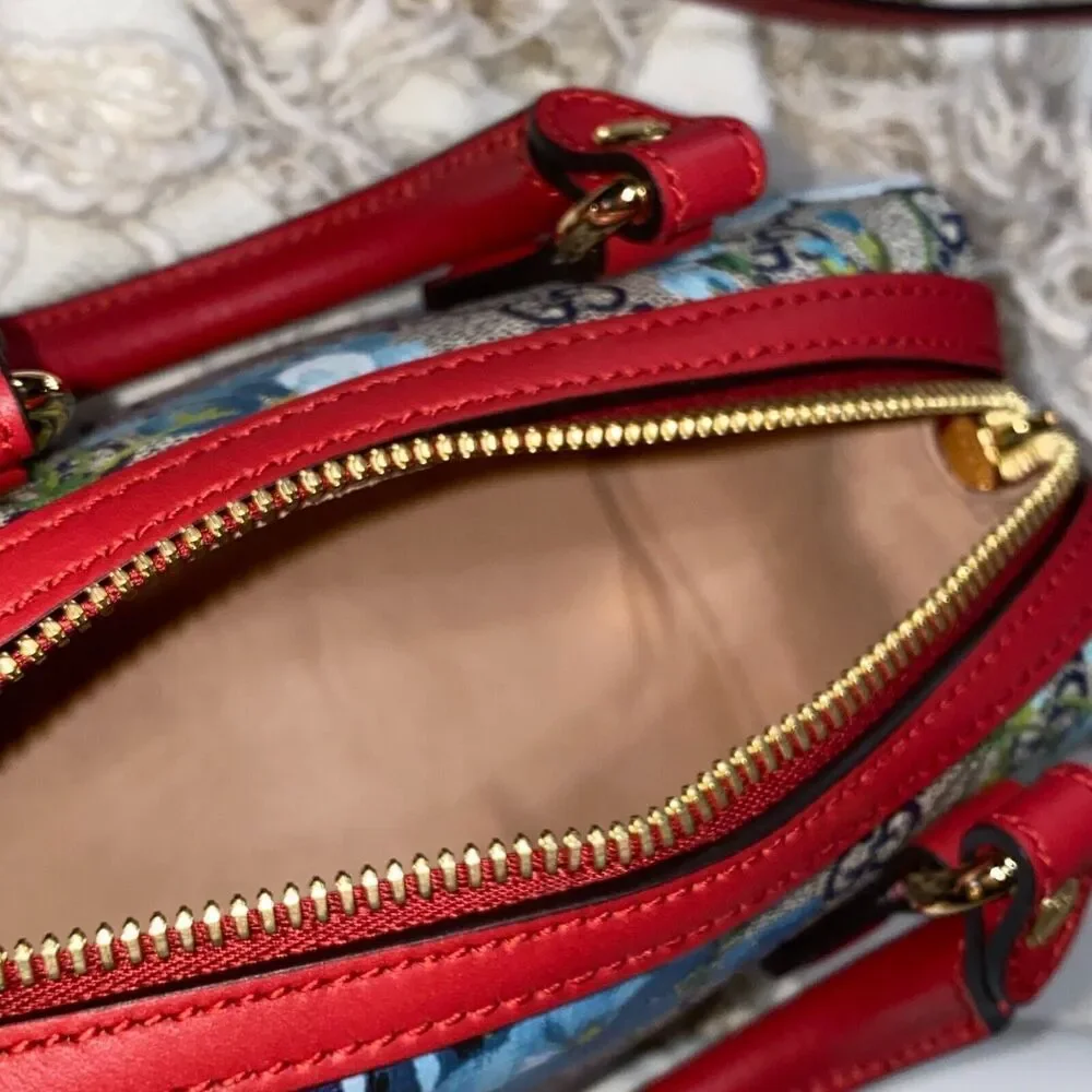 GUCCI GG Mini Blooms 2 Way Bag 546312 GG Supreme Brown/Red/Blue NEW
